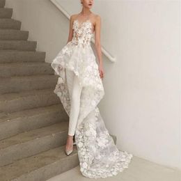 2019 plus size boho a line bohemian high low jumpsuits wedding dresses bridal gowns Abendkleider Vestido De Novia 3D-Floral Appliq334S