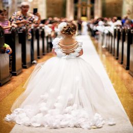 Lace Flower Girl Dresses Sheer Neck Little Girl Wedding Dresses Vintage Communion Pageant Dresses Gowns3583