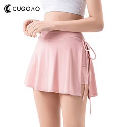 Skirts CUGOAO Active Tennis Skorts Womens Spilt Golf Skirts Womens Running Golf Badminton Workout Solid Skorts Sportswear 230720