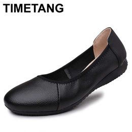 Dress Shoes TIMETANG Fashion Genuine Leather Ballet Flat Shoes Woman Pointed Plus Solid Black Shallow Soft Office Work Pregnant Shoes Woman L230721