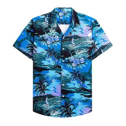 Men's Casual Shirts Coconut Sunset Beach Holiday Shirt Short Sleeve Cuffs Button Port Style Floral Print Men Formal Dress Robes