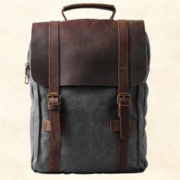 Vintage Fashion Backpack Leather military Canvas backpack Men&women school bag bagpack rucksack mochila 6820203Q