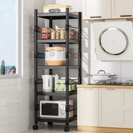 New store Wholesale retail 5 layers of stainless steel heat resistant baking paint kitchen shelves floor to ceiling multi-layer microwave shelves wheeled storage