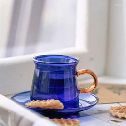 Cups Saucers 250ml Colorful Glass Cup Heat-resistant Coffee Saucer Set European Juice Cappuccino Home Cafe Office Drinkware