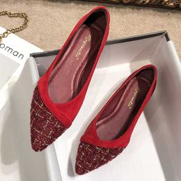 Dress Shoes 2022 Big Size 34-44 Woman Flats Chequered Shoes Black/Red Plaid Pointed Toe Ballets Ladies Slip On Moccasins Dress Loafers Femme L230721