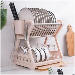 Other Kitchen Storage Organization Plastic Stand Appliance Dish Drying Rack Utensil Cup Holder Drainer Kitchenware Drop Delivery H Dhd0I