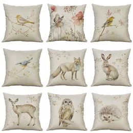 18 Vintage Small Animal Linen Pillow Case Sofa Living Room Waist Decor Cute cat Cotton Home Cushion For Bedroom Office3311
