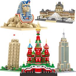 Action Toy Figures City Architecture Louvre Museum Empire State Building Blocks Notre Dame Micro Bricks Set Pyramid Saint Basil's Cathedral Model 230721