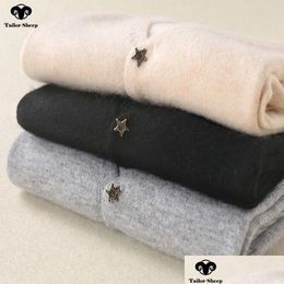 Women'S Sweaters Star Buckle 100% Cashmere Cardigan Women Thin Coat Short Section Autumn V-Neck Collar Long Sleeve Sweater Female Ou Dhdz5
