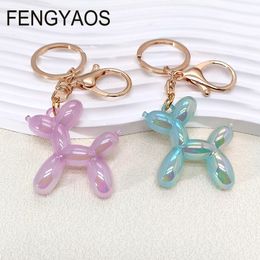 Resin Cute Balloon Dog Key Chain for Women Gold Color Lovely Animal Buckle Keychain Birthday Gift for Friend