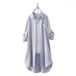 Women's Blouses Women Button Up Shirt Lady Long Sleeve Top Stylish Cardigan Coat Irregular Hem Lapel Patch Pocket For Fall Spring