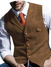 Men's Vests Green Grid Tweed Suit Waistcoat Plaid Slim Men Plus Size Farm Wedding Married For Customizable Colour