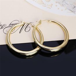 Solid Real 925 Silver All-match Round Hoop Earrings925 Stamped Plated Gold Circle Earrings Women Thick Than Normal One & Huggie272Q