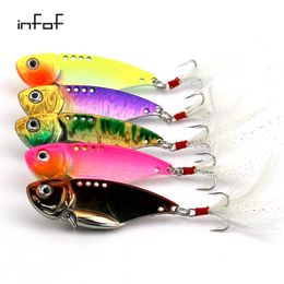 INFOF 50PCS vibrators fishing lures 5 5CM 11 8G vib spoon squid bait lure bait top water fishing tackle metal fishing lures235r