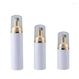 Storage Bottles White Plastic PET Cosmetic Packaging Containers Gold Foam Pump 30ml 50ml 80ml Empty Refillable Foaming Bottle 10pcs