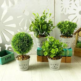 Decorative Flowers Artificial Plant Potted Fake Grass Ball Green Plastic Flower Bonsai Ornaments For Home Indoor Balcony Garden Wedding