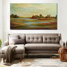 Summer Landscape Handmade Abstract Oil Painting on Canvas with Textured for Living Room Wall Art