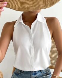 Women's Blouses Turndown Collar Sleeveless Buttoned Top Women Casual Shirts Single Breasted Fashion Spring Summer Camis Tanks Tops Solid
