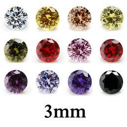 100pcs bag 3mm round cut 5A loose zircon beads gem hig quality cubic DIY VVS loose gemstones findings whole 12 Colours availab2839