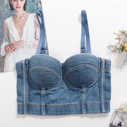 Women's Tanks European Beauty Lady Back Denim Camisole Corselets Bachelorette Bustier Bra Push Up Slim Fit Bralette Cropped Top Vest P