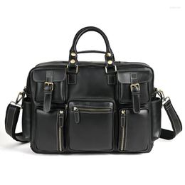 Briefcases Luxury Men Genuine Leather Briefcase Business Travel Bag Cow Laptop 17 Inch Office Bags Male Portfolio Black Handbag