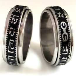 20pcs Retro Carved Buddhist Scriptures The Six Words Mantra Spin Stainless Steel Spinner Ring Men Women Unique Lucky Jewellery B201M