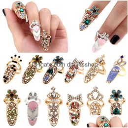 Band Rings Fashion Jewellery Bowknot Nail Ring Charm Crown Flower Crystal Finger For Women Lady Rhinestone Fingernail Protective Gift Dht0P