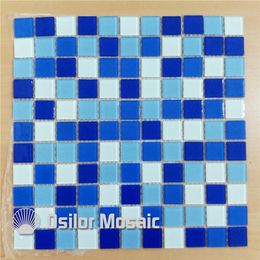 mixed blue and white crystal and glass mosaic tile for bathroom and kitchen swimming pool wall tile 25x25mm 4 square meters per lo242U