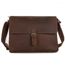 Briefcases Luxury Genuine Leather Men Briefcase Business Portfolio 14 Inch Laptop Handbag Shoulder Messenger Bag Male Document Office Bags