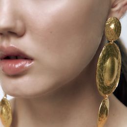 Stud 2023 ZA Golden Metal Oval Shape Dangle Earring Vintage Punk Indian Statement Long Drop Jewellery Accessories 230721