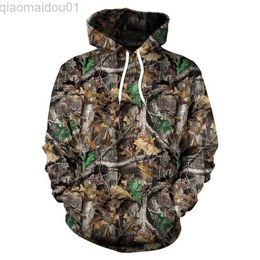 Men's Hoodies Sweatshirts Spring And Autumn Maple Leaves Camouflage 3D Hoodies Men Women Outdoor Fishing Camping Hunting Clothing Unisex Hooded Coats Tops L230721