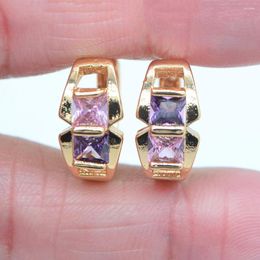 Hoop Earrings Women Gold Color Fashion Multicolor Cubic Zirconia CZ Stylish Square Huggie Gifts