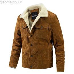 Men's Jackets Men Corduroy Down Jackets 2022 Autumn Winter Fleece Jackets Thicker Warm Slim Fit Coats High Quality Men Casual Jackets XXL L230721
