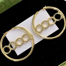 Elegant Hoop Earrings Round Hollow 18K Gold Plated Earrings Women 925 Silver Eardrops Simple Stylish Party Luxury Brand Jewerl