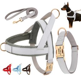 Dog Collars Leashes Personalised Collar Harness Leash Set Custom No Pull Pet Vest For Small Medium Large Dogs Pets Walking Lead Rope 230720