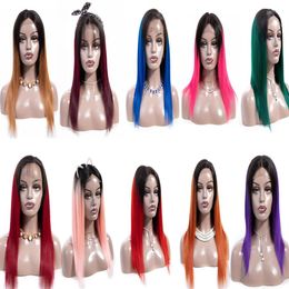 13 1 T Part Lace Wig Pink Wig Red Wigs Straight Human Hair Wigs Blue Wig Brazilian Hair Human Hair Lace Front Wigs284f