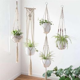 4pcs lot Macrame Plant Hangers Creative Designs Handmade Indoor Wall Hanging Planter Plant Holder Modern Boho Home Decoration255E