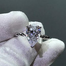 Cluster Rings 2021 Solitaire Pear Cut 6ct Simulated Diamond Cz Ring 925 Sterling Silver Engagement Wedding Band For Women Party Je293J