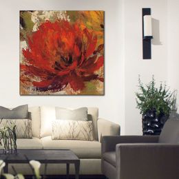 Contemporary Canvas Wall Art Fiery Dahlias Ii Handmade Modern Decor for Hotel Room Decor