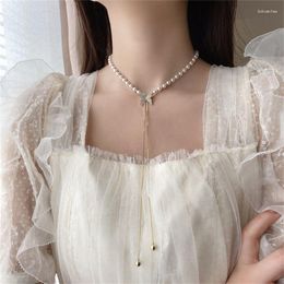 Pendant Necklaces Exquisite Butterfly Pearl Choker Necklace For Women Crystal Beaded Chain Fashion Wedding Party Jewelry Girl Gift 2023