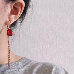 Dangle Earrings VSnow Designed Red Square Rhinestone Earring For Women Long Chain Tassel Metallic Exquisite Jewellery Accessories