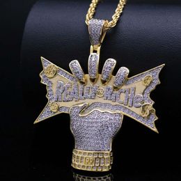 hip hop capital letters REALLY RICHE pendant necklaces luxury diamonds hand money pendants 18k gold plated copper zircons rich man284m