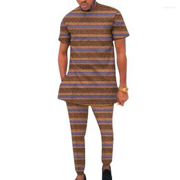 Ethnic Clothing African Clothes Men's Set Short Sleeve Shirt With Pant Nigerian Style Wax Print Male Garments Wedding Party Wear