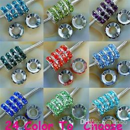 12mm Mixed Color Rhinestone Crystal Rondelle Spacer Beads Rhodium Plated Big Hole European Bead for bracelet DIY Findings 291E