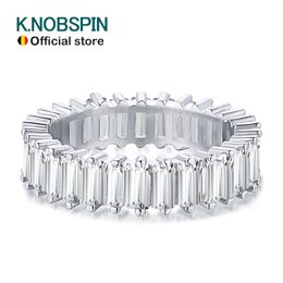 Knobspin 2*4mm D VVS1 Emerald Cut Full Mossanite Ring for Women Man 925 Sterling Sliver Plated 18k Classic Diamond Eternity Band