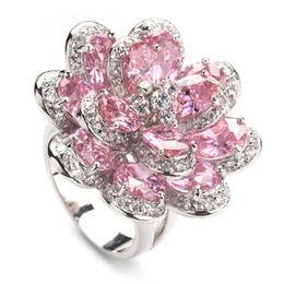 SHUNXUNZE s Ethnic Flower wedding rings Jewellery & Accessories for men and women Pink Cubic Zirconia Rhodium Plated R549305n