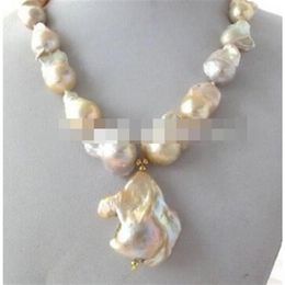 Jewelr 003028 Natural Light Pink Lavender Unusual Keshi Keishi Baroque Pearl Necklace&Pendant280u