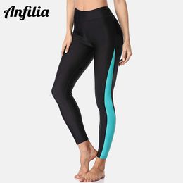 Capris Anfilia Women's Swimming Pants Colour Block High Waisted Swim Pants Swim Leggings Swim Tights