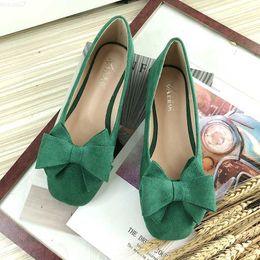 Dress Shoes Flat Shoes for Women with Bowknot Grass Mustard Green Square Head Pure Color Leather Soft Sole Comfortable Women Flats Spring L230721