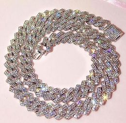 Iced Out 14mm Prong Cuban Link Chain Necklace For Women Bling Clustered Rhinestones Pave Miami Choker Jewellery 16-24inch Cuban Chains